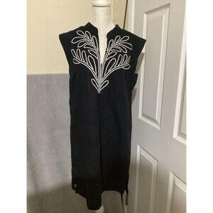 Banana Republic Dress Womens XS Black Embroidered Beaded Linen Sleeveless Tunic